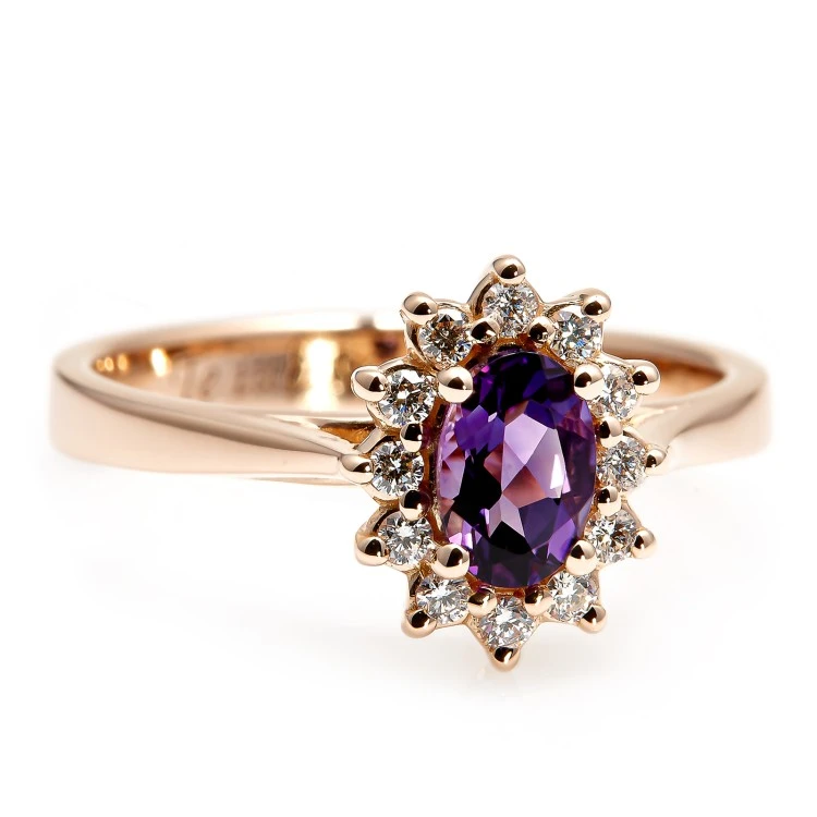 Anillo de regalo de Kate Middleton en oro o platino con amatista y diamantes - modelo i055