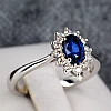 Kate Middleton Engagement Ring in 14k White Gold with Oval Sapphire and Diamonds i055SfDi