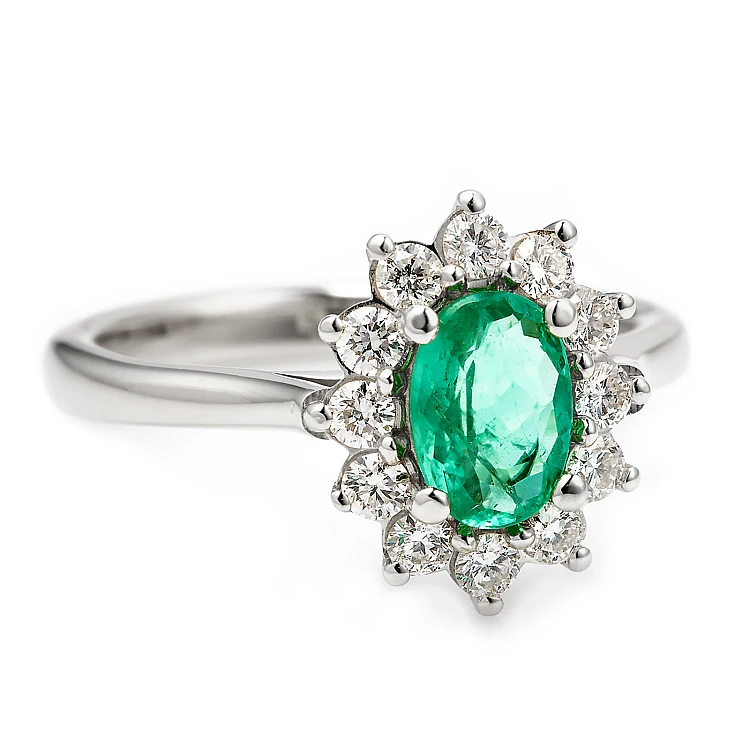 Bague de fiançailles en or avec émeraude et diamants - modèle i055
