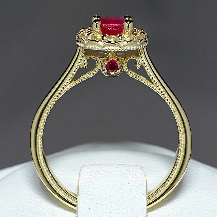 Engagement Ring i524RbDi in Gold with Ruby and Diamonds