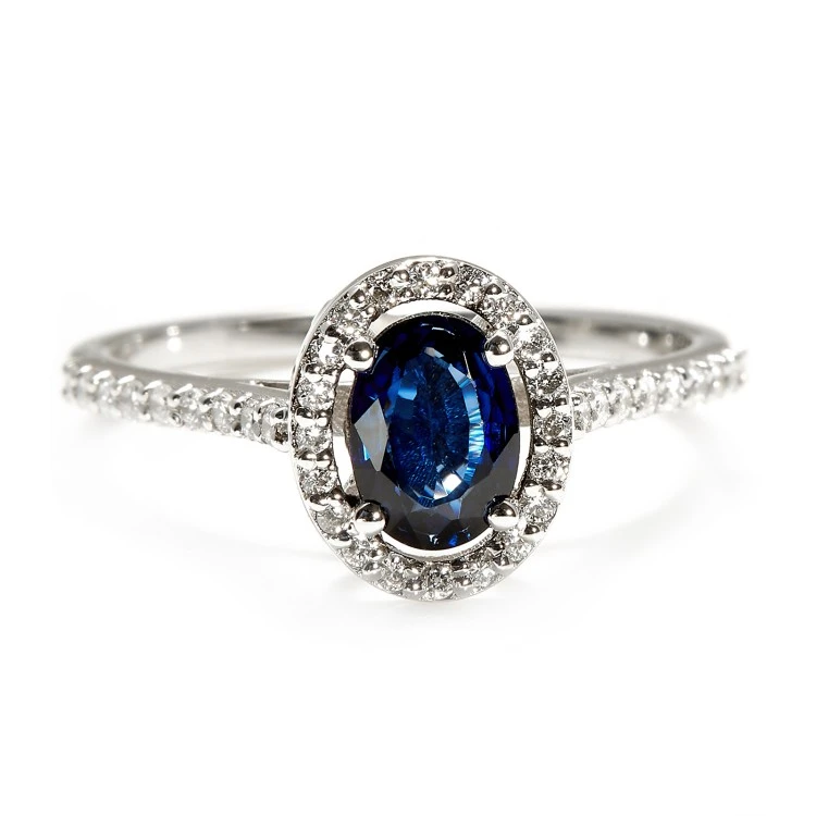 Bague de fiançailles en or avec saphir ovale et diamants - modèle i3992