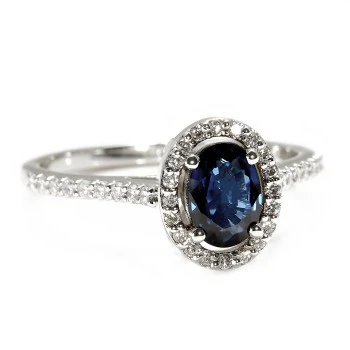 Anillo de compromiso de oro con zafiro ovalado y diamantes - modelo i3992