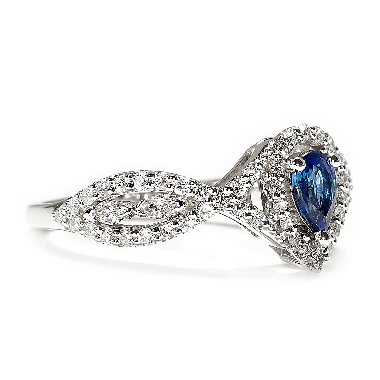 Bague en or 18 carats ou platine avec saphir para 6 x 4 mm et diamants incolores - modèle i4691