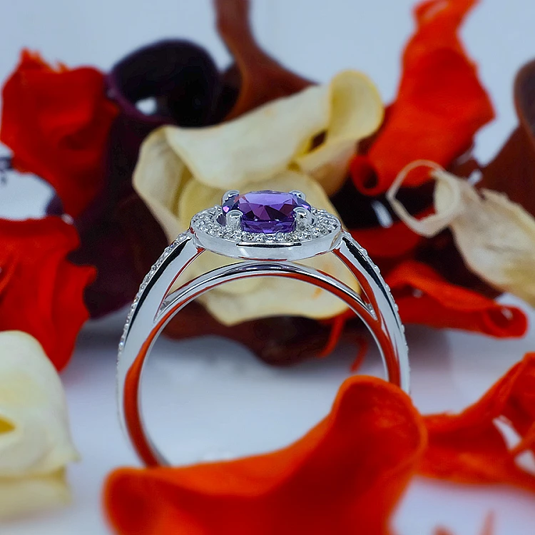 Bague cadeau en or avec améthyste et diamants - modèle i727