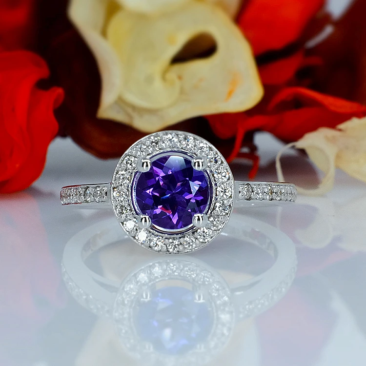 Bague cadeau en or avec améthyste et diamants - modèle i727