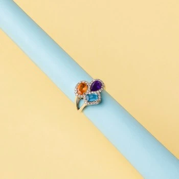 Modering aus Gold mit farbigen Steinen, Topas, Amethyst, Citrin und Diamanten i3899TpAmCiDi