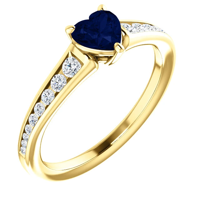 Bague de fiançailles en or avec saphir cœur et diamants - modèle i122866