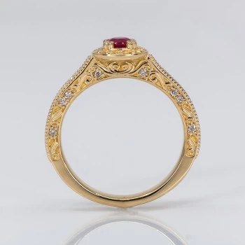 Anillo de compromiso vintage de oro con rubí y diamantes - modelo i1353