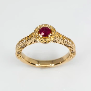 Anillo de compromiso vintage de oro con rubí y diamantes - modelo i1353