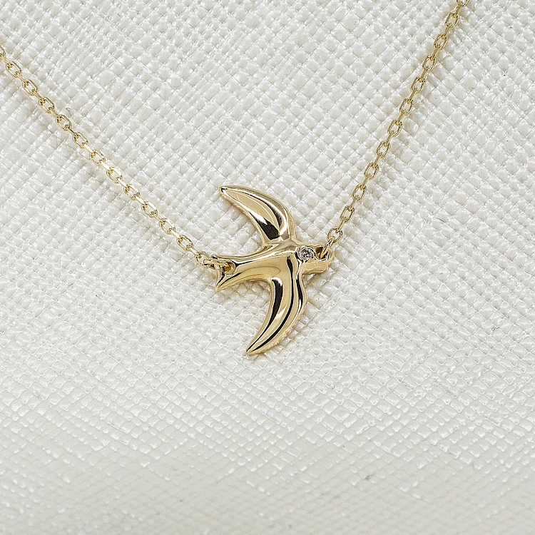 Collar de Golondrina en Oro de 14k con Diamante - modelo col1346