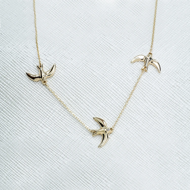 Collar de Golondrina en Oro de 14k con Diamante - modelo col1346