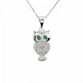 Gold or Platinum Owl Pendant with Diamonds and Emeralds - model pan1484
