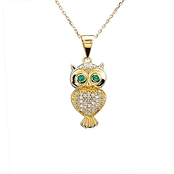 Gold or Platinum Owl Pendant with Diamonds and Emeralds - model pan1484