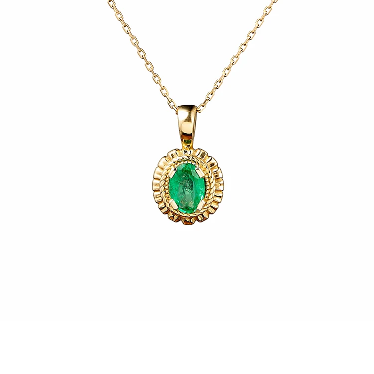 Colgante vintage de oro o platino con esmeralda ovalada - modelo pan1579
