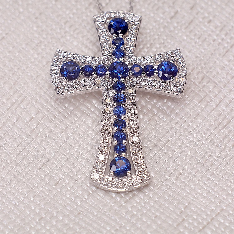 Crucifix unisexe en or avec diamants et saphirs - modèle pan1581