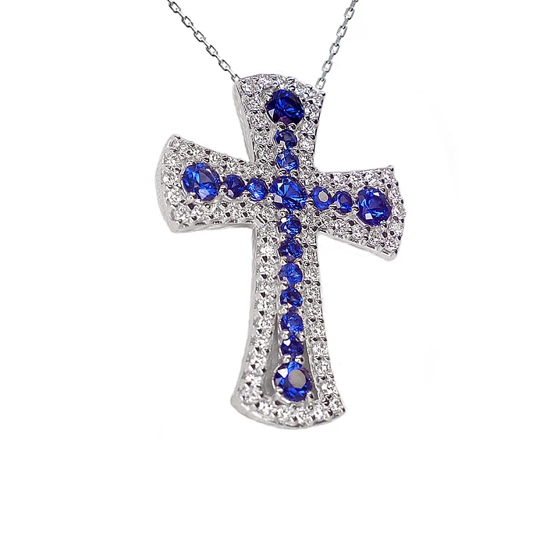 Crucifix unisexe en or avec diamants et saphirs - modèle pan1581