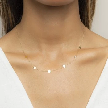 Collar con corazones de oro y bisel de diamantes - modelo col2053