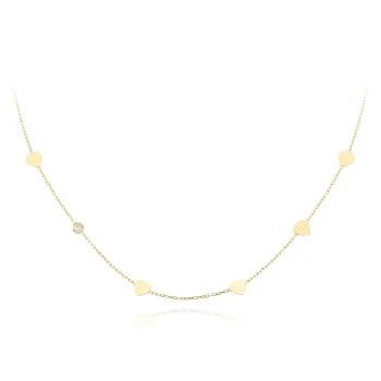 Collar con corazones de oro y bisel de diamantes - modelo col2053
