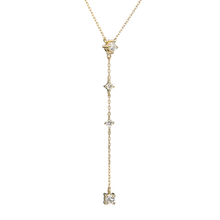 Gold Y-shaped necklace with colorless diamonds col2054