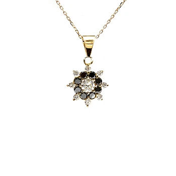 Blumenanhänger aus 14 Karat Gelbgold mit farblosen und schwarzen Diamanten – Modell pan2373