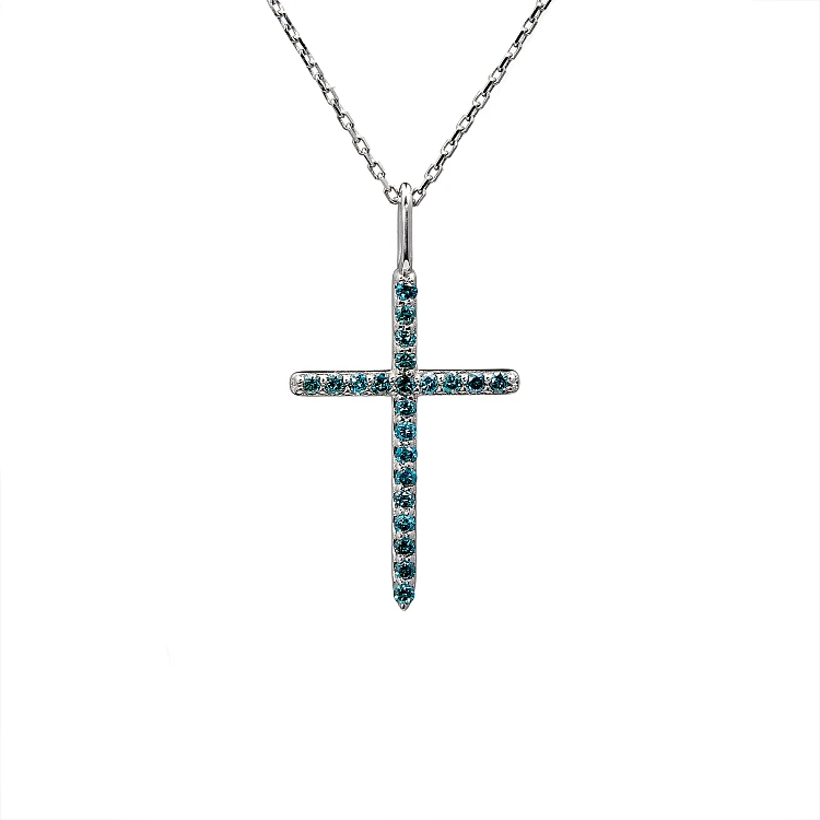 Croix en or avec diamants bleus - modèle pan2661