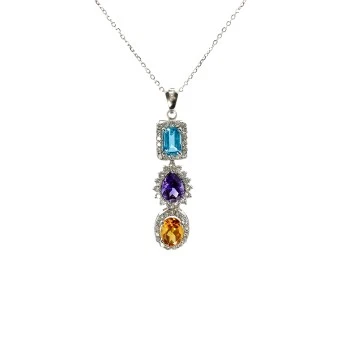 Fashion Gold Pendant with Colored Stones, Topaz Amethyst Citrine and Diamonds - model pan3899