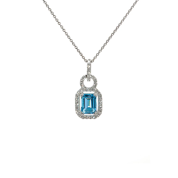 Goldanhänger mit 8 x 6 mm Schweizer Blautopas, Smaragd und farblosen Diamanten – Modell pan4450