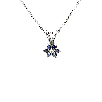 Goldblumenanhänger mit farblosen Diamanten und Saphiren pan652disf
