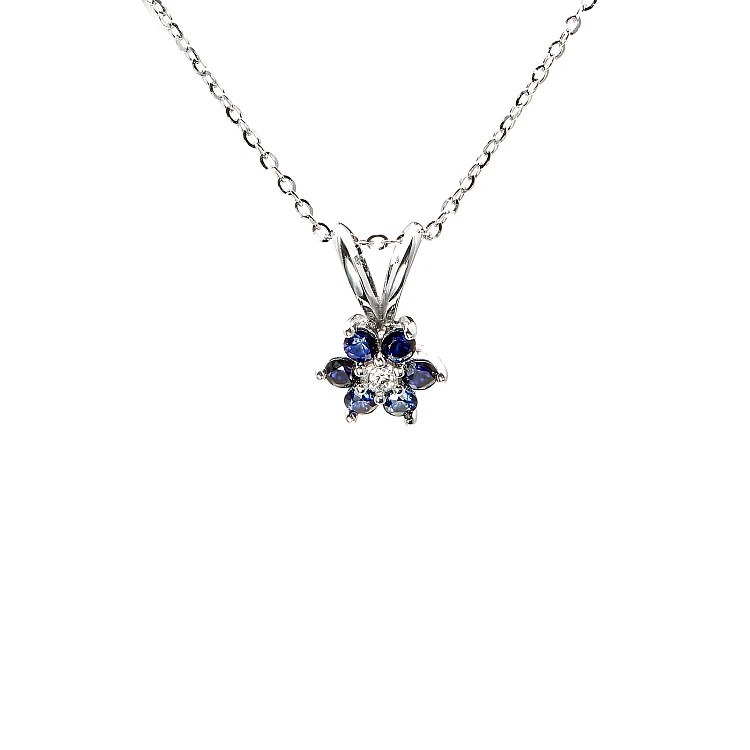 Colgante de flor de oro con diamantes incoloros y zafiros - modelo pan652