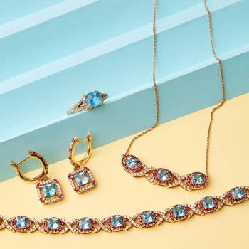 Set moda orecchini bracciale anello e pendente in oro con topazi, diamanti e rubini set2705