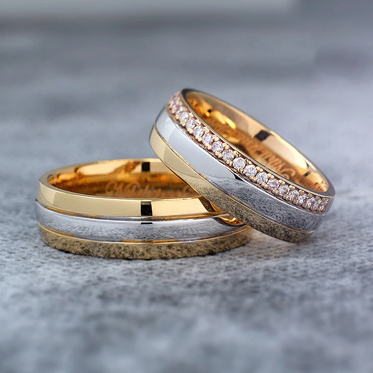 Eheringe v0181 in zwei Farben aus Gold oder Platin mit Diamanten