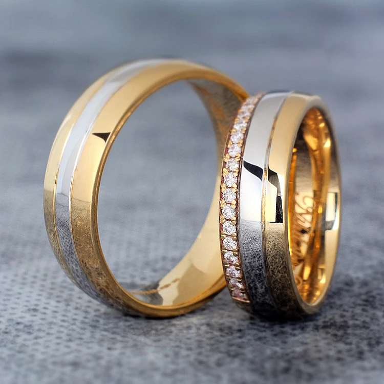 Eheringe v0181 in zwei Farben aus Gold oder Platin mit Diamanten