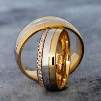 Two-tone 18k Gold or Platinum Wedding Rings with Diamonds - model v0181