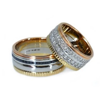 Fedi nuziali v036 in Oro con Diamanti Incolori e Neri