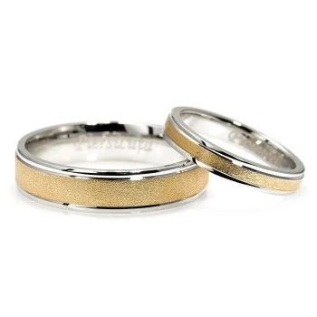 Anillos de boda de oro bicolor con acabado mate arenado - modelo v0481