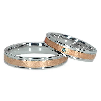 Anillos de boda de oro arenado mate bicolor con diamante azul - modelo v0481