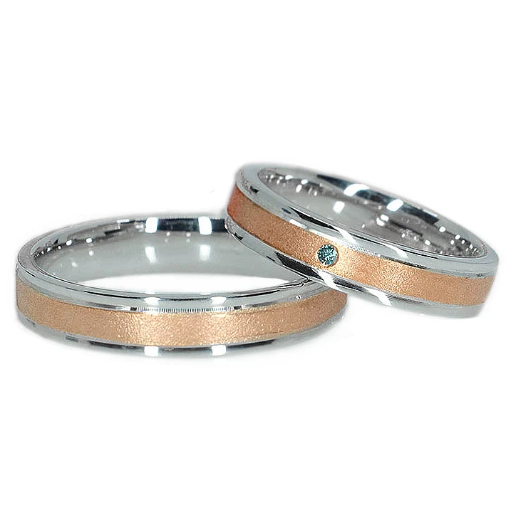 Wedding rings v0481 Matte Sandblasted Gold Two Colors with Blue Diamond