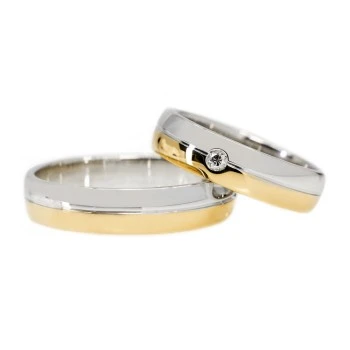Anillos de boda de oro bicolor con diamantes - modelo v073