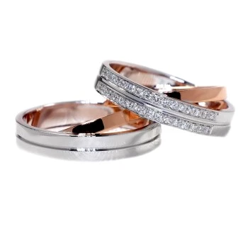 Two-Tone 18k Gold or Platinum Wedding Rings with Diamonds - model v1022