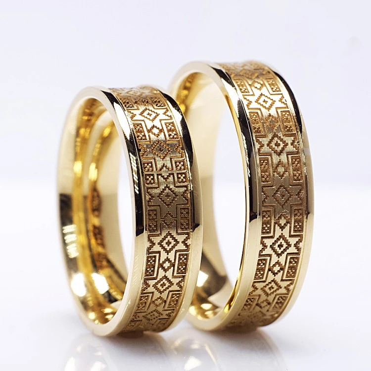 Anillos de boda láser con motivos rumanos en oro o platino - modelo v114