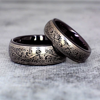 Anillos de boda de tungsteno con tratamiento PVD y grabado láser con diseño veneciano - modelo v126