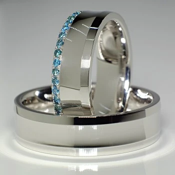 18k Gold Wedding Rings with Blue Diamonds - model v127