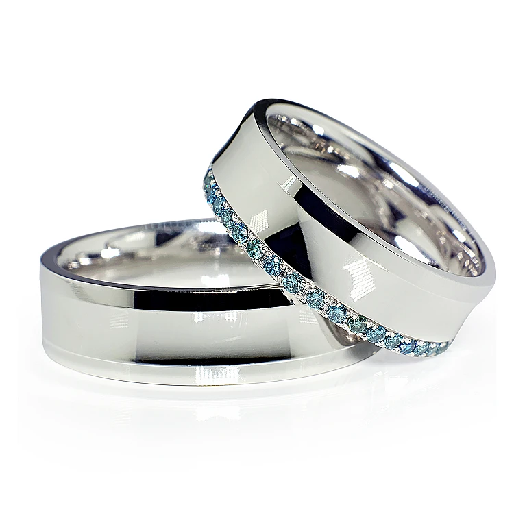 Gouden trouwringen met blauwe diamanten v127db