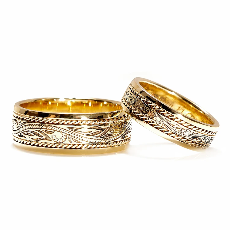 Anillos de boda de oro o platino con doble hilo y grabado láser - modelo v1294