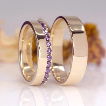 Full Stone Wedding Rings in 18k Gold or Platinum with Amethysts - model v140