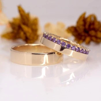 Full Stone Wedding Rings in 18k Gold or Platinum with Amethysts - model v140