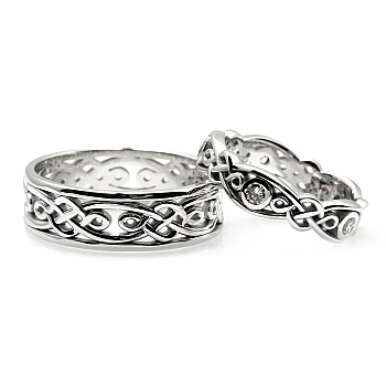 Celtic Pattern Wedding Rings in 18k Gold or Platinum with Diamonds - model v1542