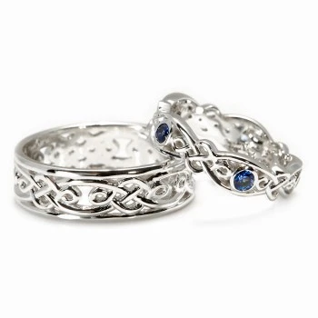 Celtic Knot Wedding Rings in 18k Gold or Platinum with Sapphires - model v1542