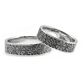 Anillos de boda de oro o platino con diseño láser tradicional - modelo v164