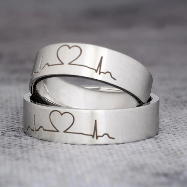Anillos de boda de oro o platino con patrón de electrocardiograma - modelo v168